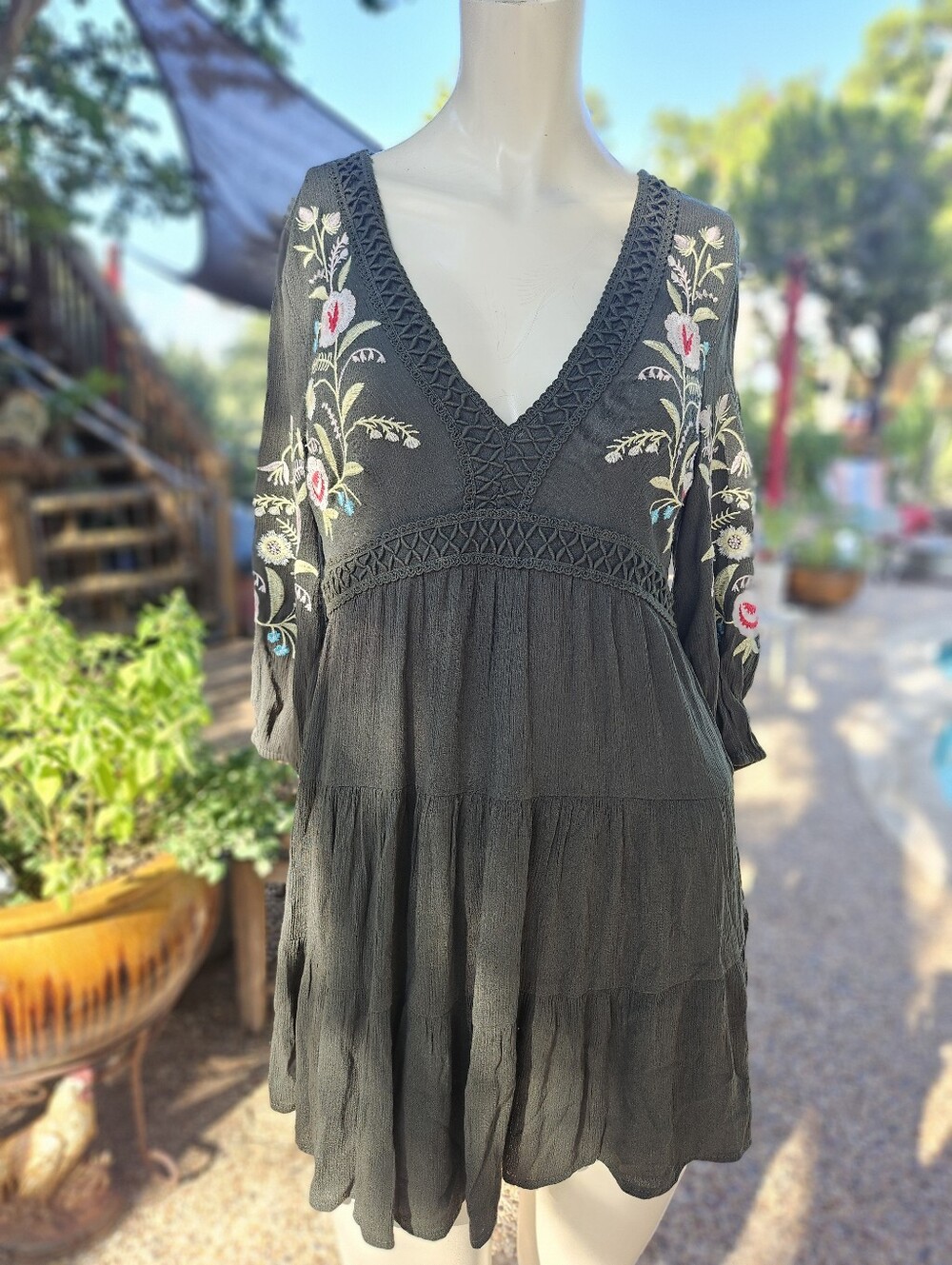 Audrey Parks By Francesca's Green Floral Embroidered Mini Dress XS